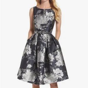 NWT Eliza J Embellished Metallic Jacquard Fit and Flare Dress Size 8